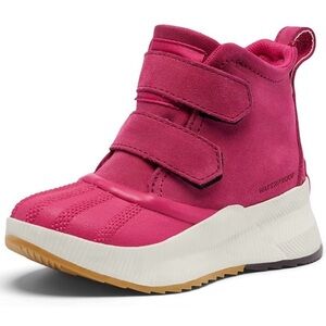 Sorel Girls Out N About Waterproof Velcro Strap Boots Cactus Pink Sea Salt Sz 13